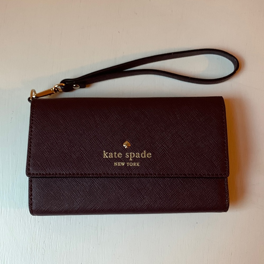 Kate Spade used wristlet wallet maroon color with mirror, 5 card slot + ID slot